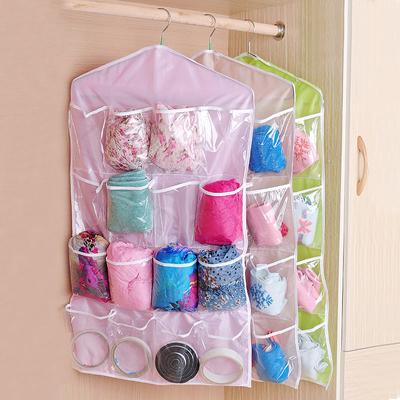 16 bolsos visíveis classificados pendurados artigos diversos guarda-roupa vestiário roupa íntima cuecas meias