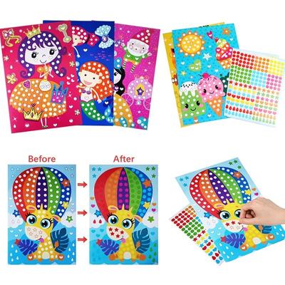 Juego de 10 hojas de pegatinas de mosaico coloridas para niños, juguetes educativos para la primera infancia, dibujos animados de princesas, animales, pintura con estrellas, corazones y puntos, rompecabezas para niñas y niños, regalos