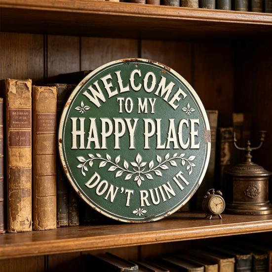 Happy Land Wooden Garden Sign Rustic Wood Plaque Outdoor Wall Decor Weather-Resistant Fade-Proof Hanging Plaque for Home Farmhouse Cottage