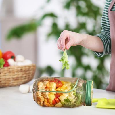 Salad Jar with Side Door Opening Integrated Seasoning Bowl Large Meal Prep Salad Container with Screw Lids