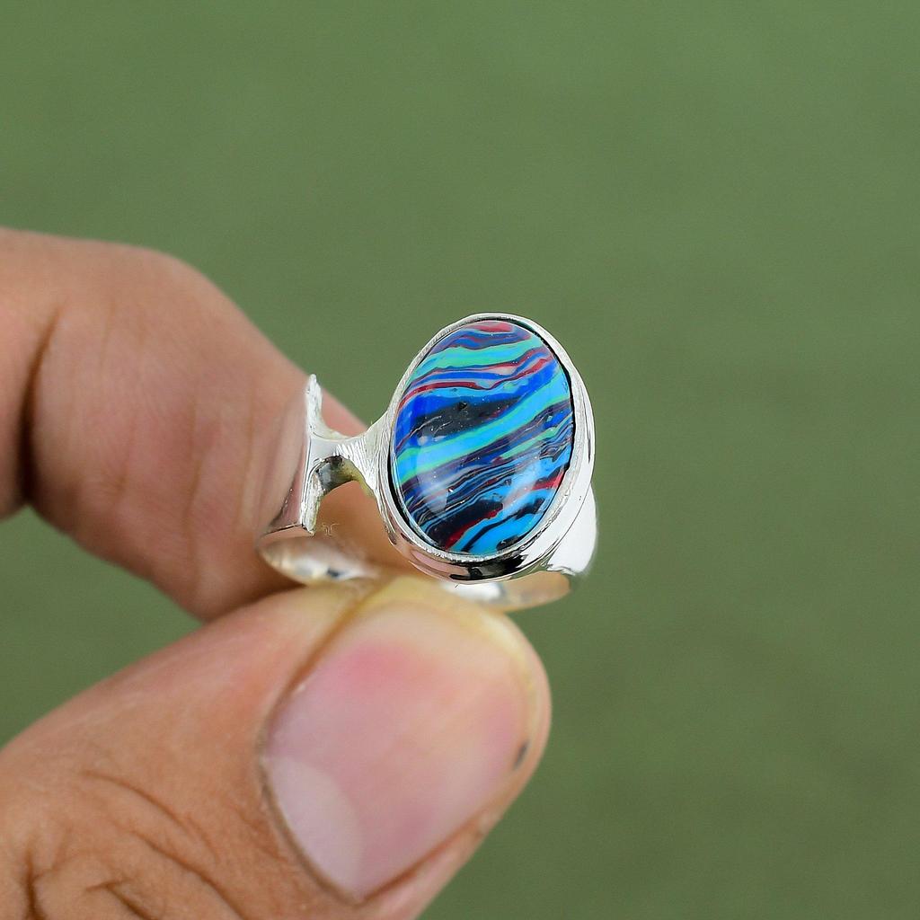 Rainbow Calsilica Ring 925 Sterling Silver Ring Handmade Jewelry Designer Ring Natural Gemstone Jewelry Gift For Love Available In Ring Size