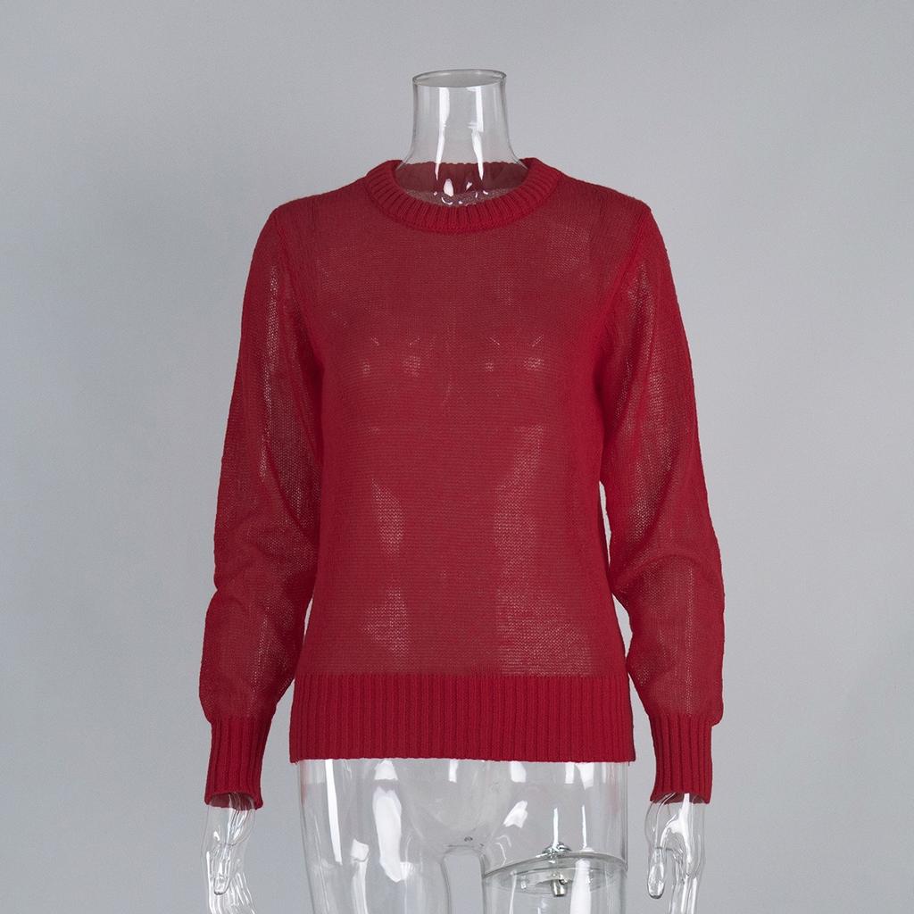 Women's Mohair Round Neck Pullover Sweater Spring Summer Semi-sheer Comfortable Knit Base Top