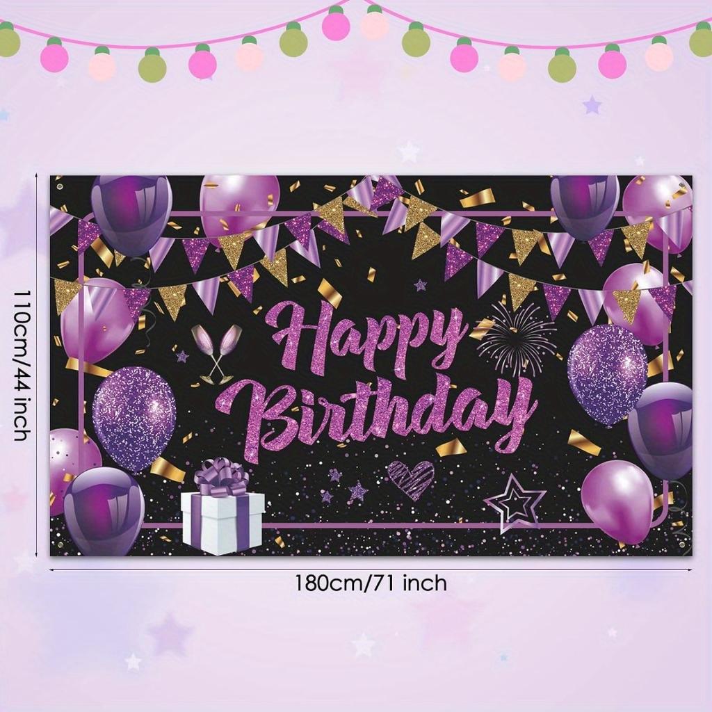 2D Plane, One 1-foot Long Shiny Purple "Happy Birthday" Banner, Suitable for Ladies and Girls, Photo Booth.