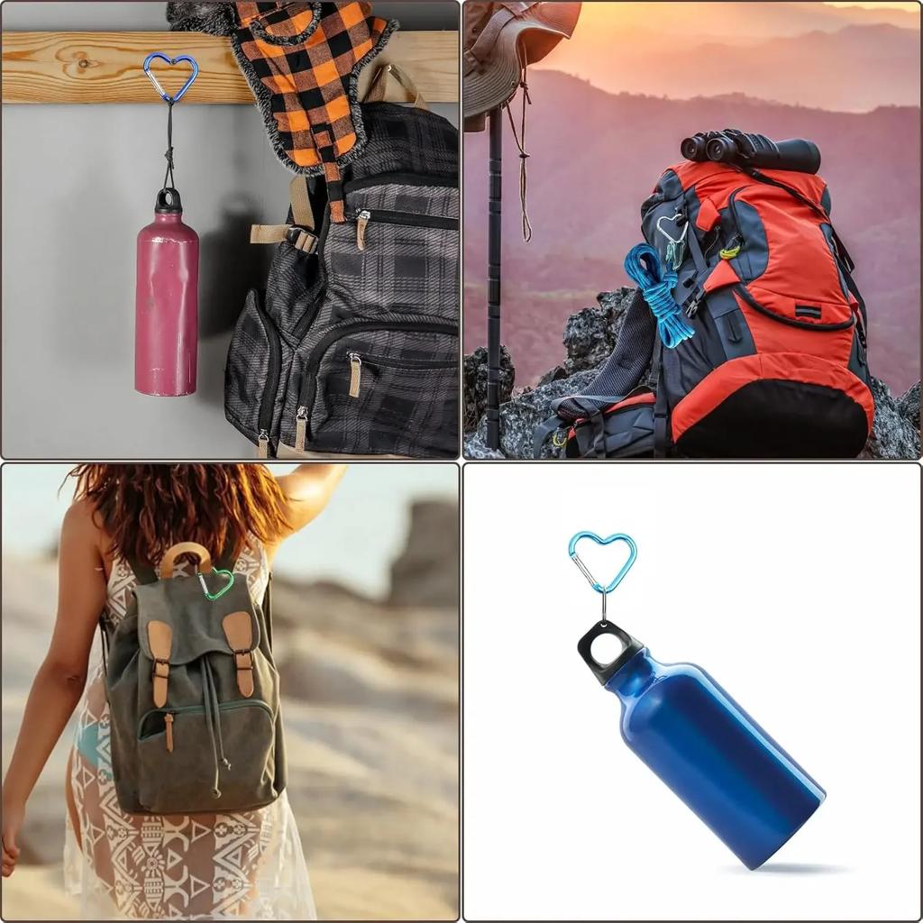 10-50PCS Heart Shaped Carabiner Aluminum Alloy Clip for Backpack Water Bottle Keychain Outdoor Hiking Climbing Accessories