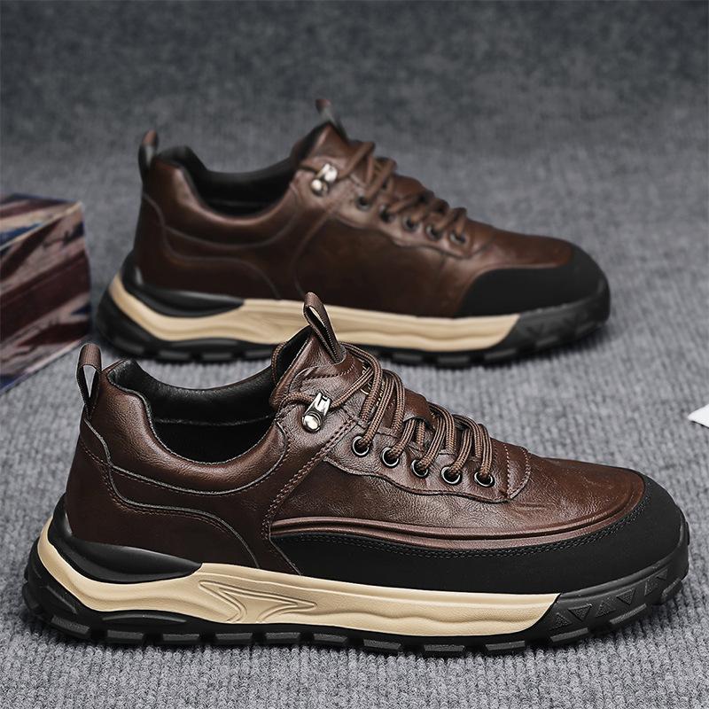 Men's Shoes 2024 New Winter Trend Black Work Shoes Waterproof and Lightweight Sports Shoes Thick-soled Low-top Casual Leather Shoes
