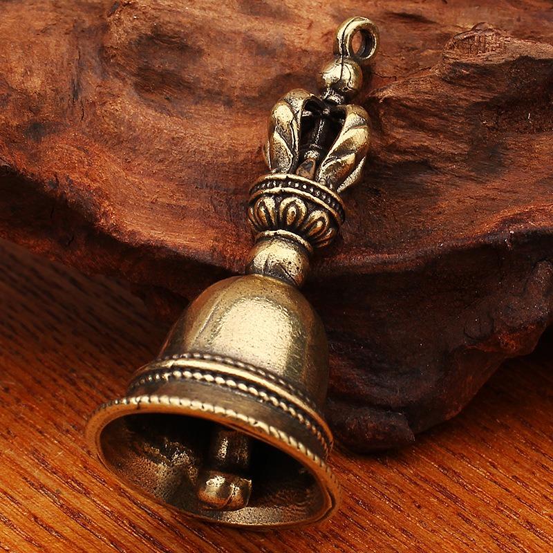 1pcs Double Brass Bell Hanging Pendant Vintage Tibetan Style Wind Chime with Agate Beads for Car & Home Decor
