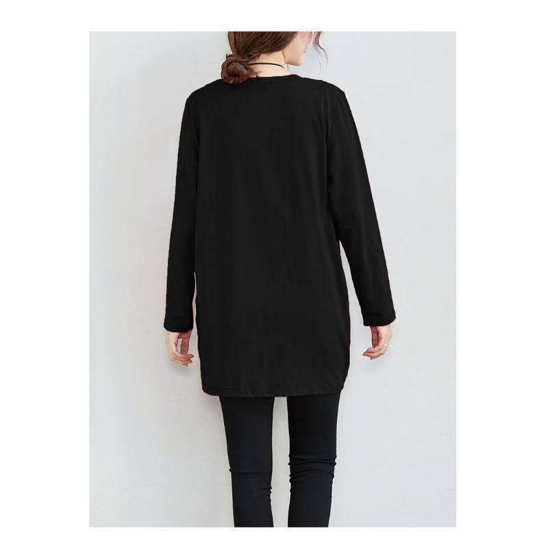 Women's Burgundy Loose Long Sleeve Top Contrast Pocket Detail Casual Tunic Blouse