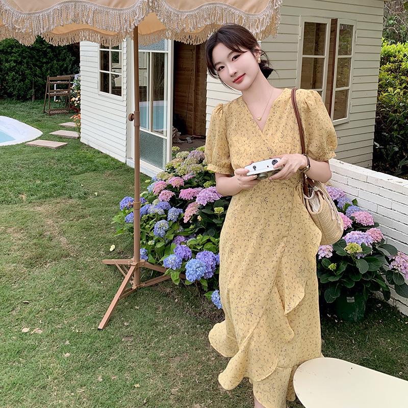 French Floral One-Piece Mid-Length Irregular Dress - Summer 2024 Collection for Women