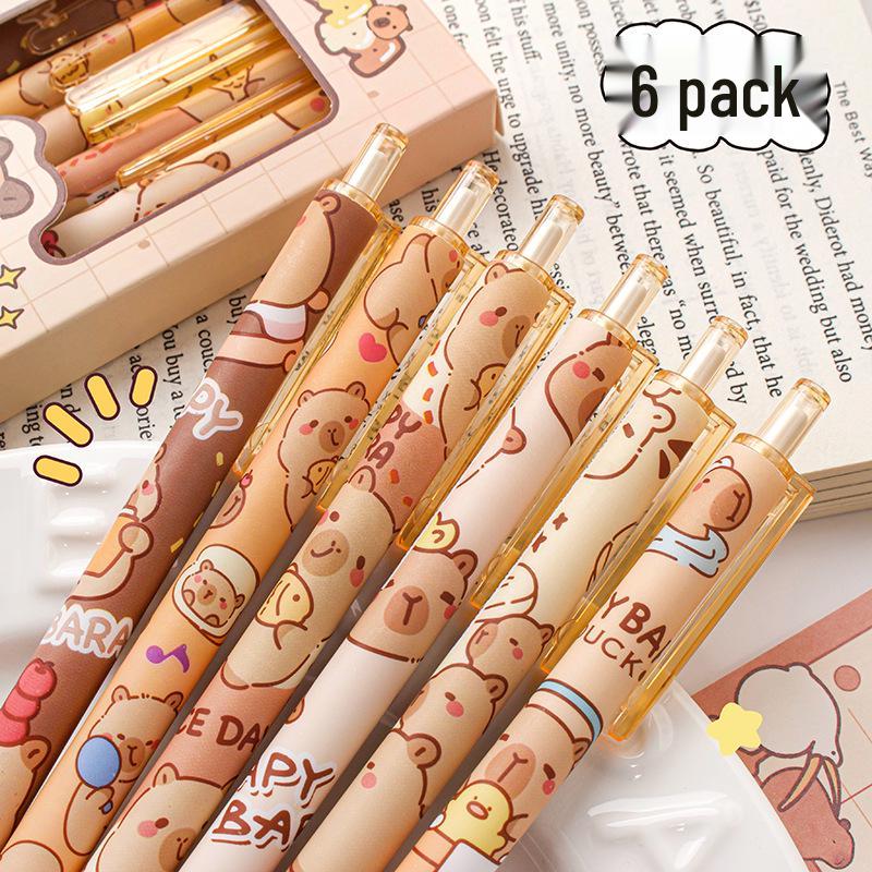 Smooth Writing Capybara Click Gel Pen, Black Ink, Cute Guinea Pig Design, Non-Stick Press, Perfect for Students
