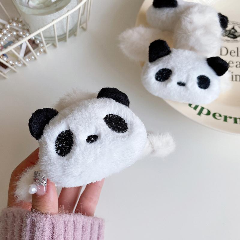 Puppe Plüsch Panda Haar Klaue Acryl Koreanischen Stil Tier Hai Clip Pferdeschwanz Halter Geometrische Winter Kreuz Haar Clip