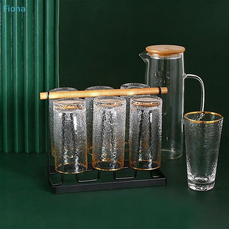 6-Cup Glass Cup Drying Rack with Wooden Handle, Countertop Cup Organizer with Drip Tray for Kitchen & Bar