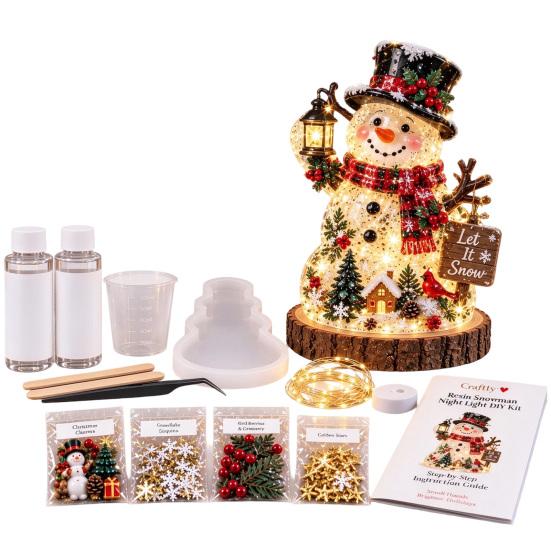 Resin Christmas Tree Kit DIY Night Light Kit, Holiday Craft Set with Making Silicone Mold, LED Light, Decorations & Tools, Gift for Crafters Project