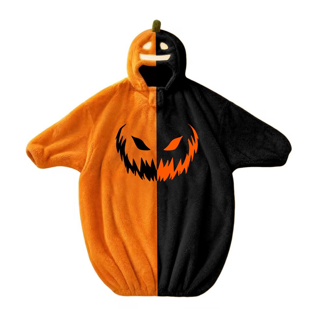 Ensemble Romper en Flanelle Imprimé Halloween pour Enfants - Tenue d'Intérieur pour Pyjama de Fête