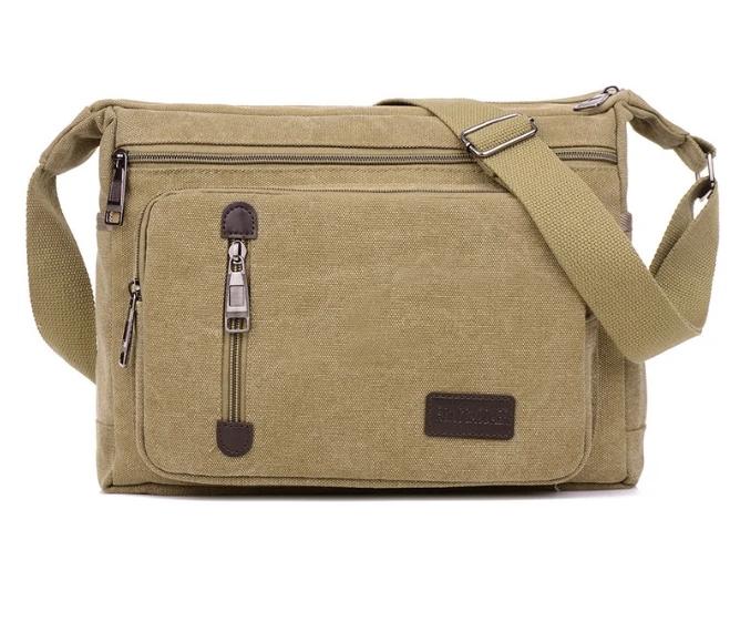 Canvas Shoulder Crossbody Bag for Men Women Retro Simple Fashi Multi Layered Square Extra Large хаки