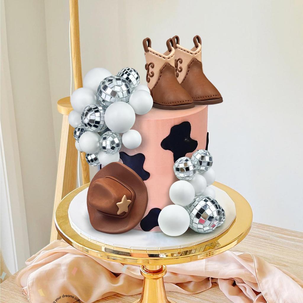 22 Stück Cowboy Kuchen Dekorationen Cowboy Themenparty Dekorationen Cowboyhut Stiefel Diskokugel Kuchenaufsatz für Western Geburtstagsfeier