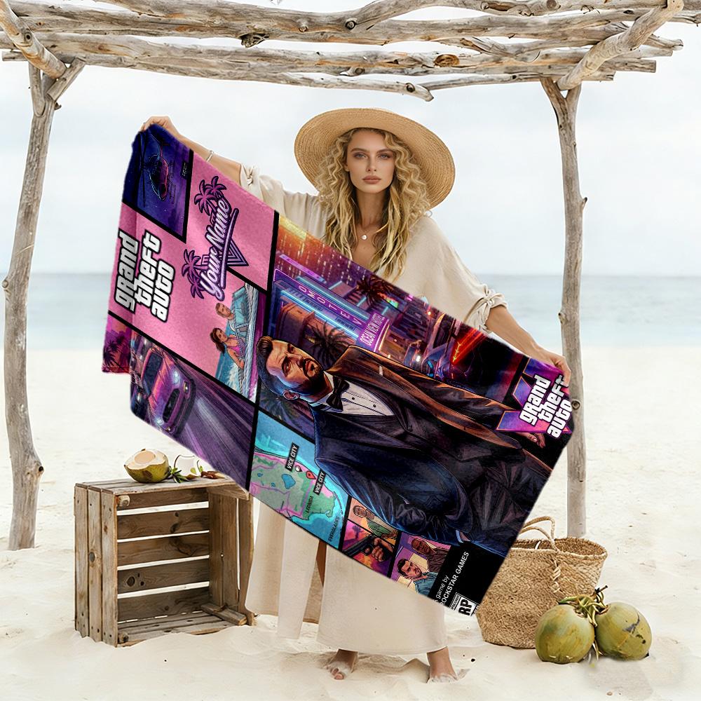 Grand Theft Auto Customize Your Name Beach Towel High Absorbency & Quick-Dry Suitable for Sports Travel Swimming Yoga Bathroom Beach And Pool