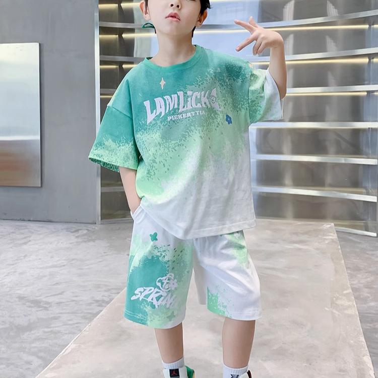 Boys' Summer Suits, Loose Sportswear, Big Children's Tide Brand Fried Street Children's Printed Two-piece Short-sleeved Suit