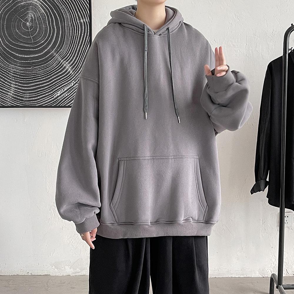 

Мужская однотонная толстовка с капюшоном — корейский стиль, универсальная, бархатная, гонконгский стиль, свободный крой, длинный рукав, для весны и осени 4XL