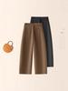 Women's Plus Velvet Wool-Blend Wide-Leg Scimitar Pants - Winter Warm, Thick, Short-Length, Straight-Cut, Nine-Point Casual Style