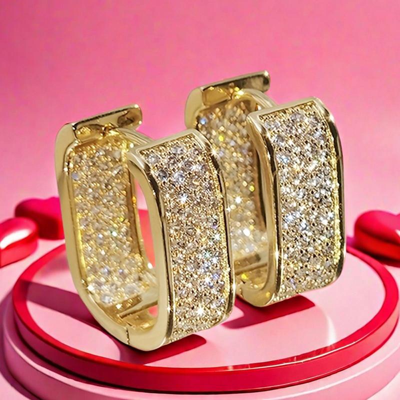 

Huitan Sparkling Hoop Earrings for Women Luxury Gold Color/Copper Color Statement Earrings Gorgeous Valentines Gift Love Zircon