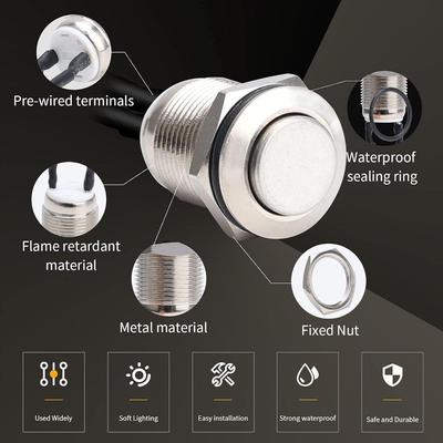 High-quality 12mm Momentary Push Button Switch with pre-Wiring IP65 Waterproof Without LED Black Shell