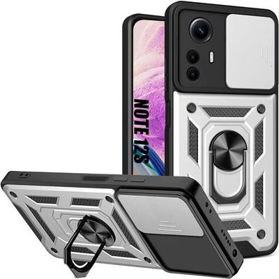 Case for Xiaomi Redmi Note 12S (not for Redmi Note 12), Silver Shockproof Bumper with  360° Ring Holder