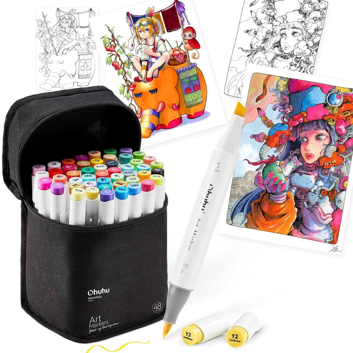

Ohuhu Marker Pens, Brush Type, 48 Colors, 49 Pens, Illustration, Brush/Bold Tip, Includes 1 Blender Pen, Honolulu Series