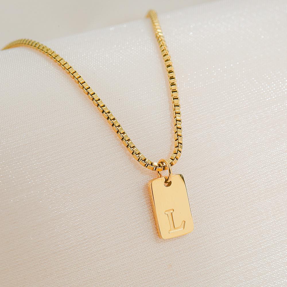 Square Brand 26 English Letters Pendant Necklace Daily Versatile Accessories