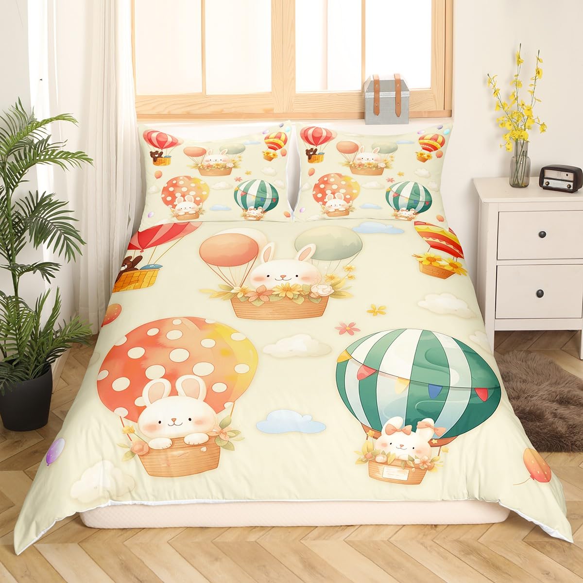 

Cartoon Hot Air Balloon Bedding Set 3D Printed Duvet Cover Set Soft Single Twin Double Queen King Size For Kids Birthday Gift 135x200cm