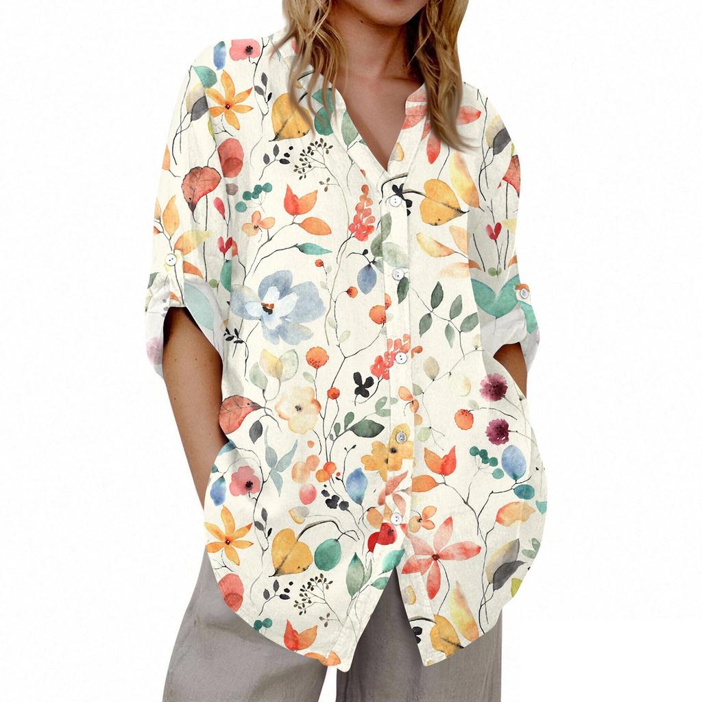 Women's V-neck 3/4 Sleeve Printed Cardigan