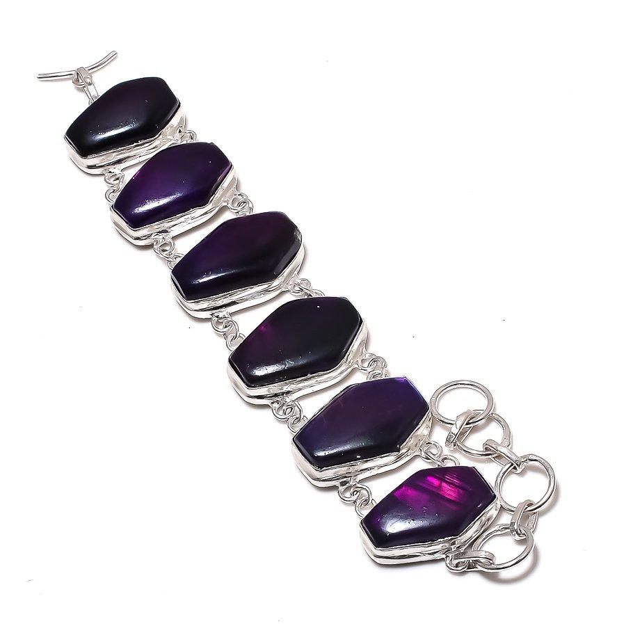 

Purple Labradorite Gemstone Handmade 925 Sterling Silver Bracelet 7-8 l4r83