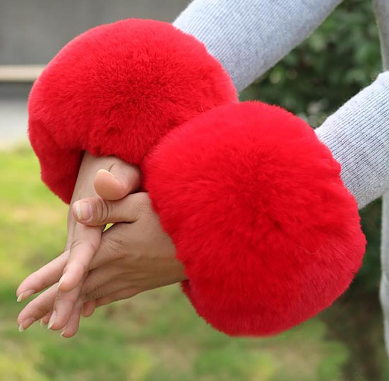 Frauen Kunstpelz Plüsch Manschette Hand Armwärmer flauschig weiche Handgelenk Band Handschuhe Winter