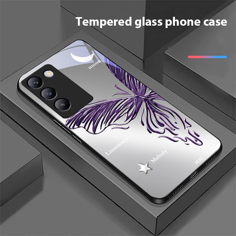 Metallic Butterfly For Y72 33S 11 03 36 96 Lite 35 16 Iqoo 12 V40 SE 5G 29 40 21 30 X80 Pro Vivo Tempered Glass Phone Case Black