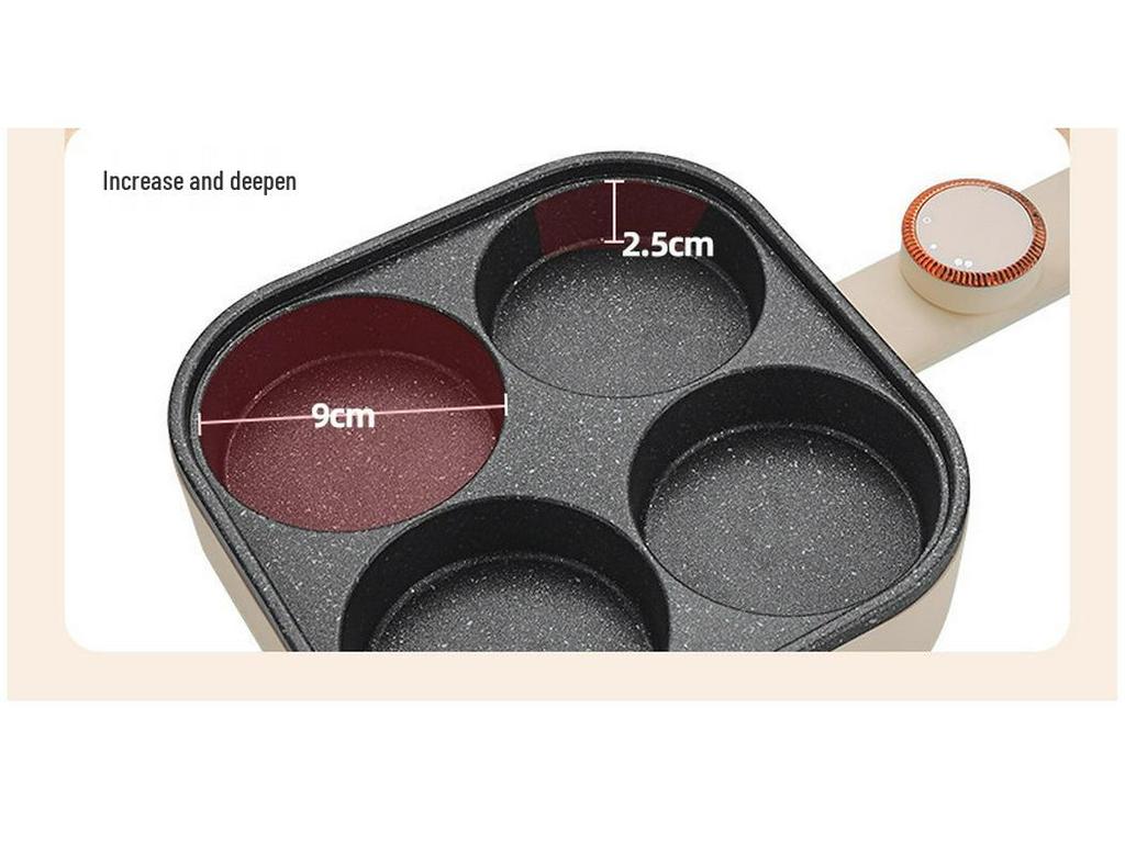 Adjustable Temp Non-Stick Egg & Burger Frying Pan: Four-Hole Multi-Functional Breakfast Machine