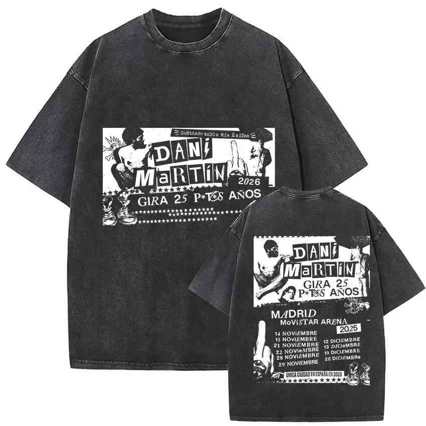 

Vintage Washed Dani Martin Gira Ptos Anos Tour Merch T Shirts Mens Gothic Hip Hop Short Sleeve Tshirt Yk Streetwear S