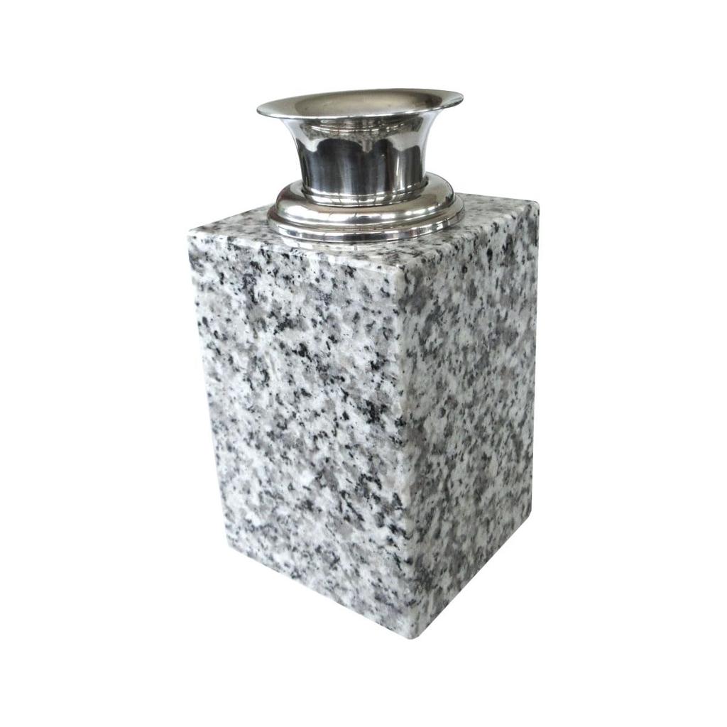 Graveside flower vases, W39x02, set of two, made from high-quality white granite with stainless steel vase. Enhance the appearance of your grave with