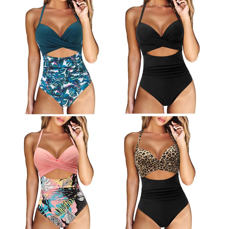 Women Tummy Control Swimsuit Sexy Bikini Swimsuit One Piece Printed Beach Swimsuit