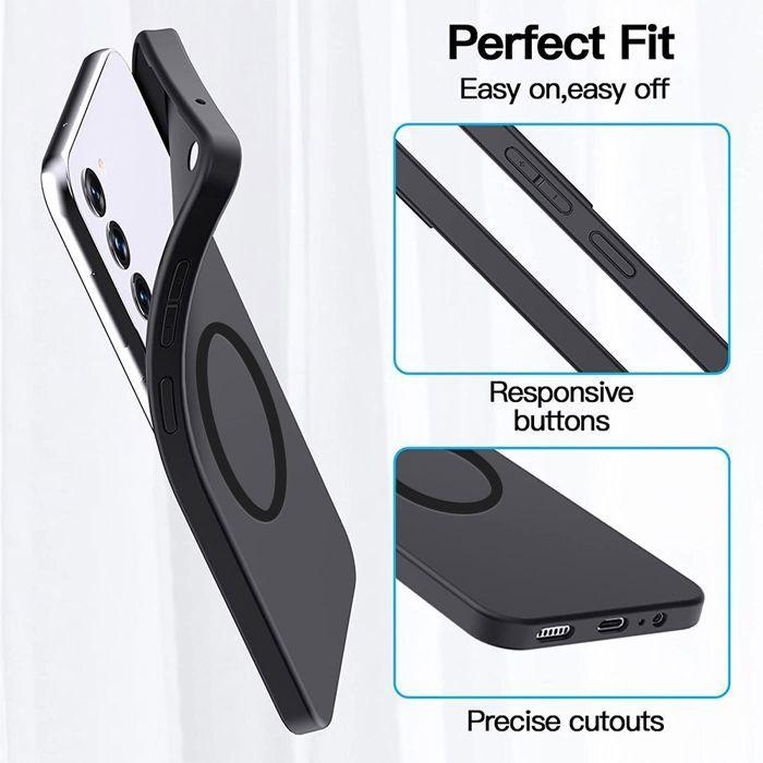 Coque pour Samsung Galaxy A37 5G, Silicone Liquide Anti-Rayures avec Cercle Magnétique - Noir