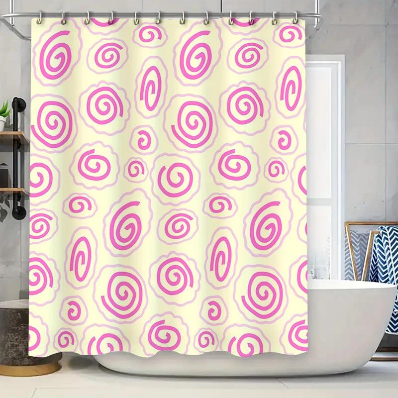 

Pink Swirl Bath Rug Pattern Shower Curtain For Bathroom Decor White Background With Pink Purple Spirals 72X84 Inches (183 X 213 W60H190(CM)-1 Pcs