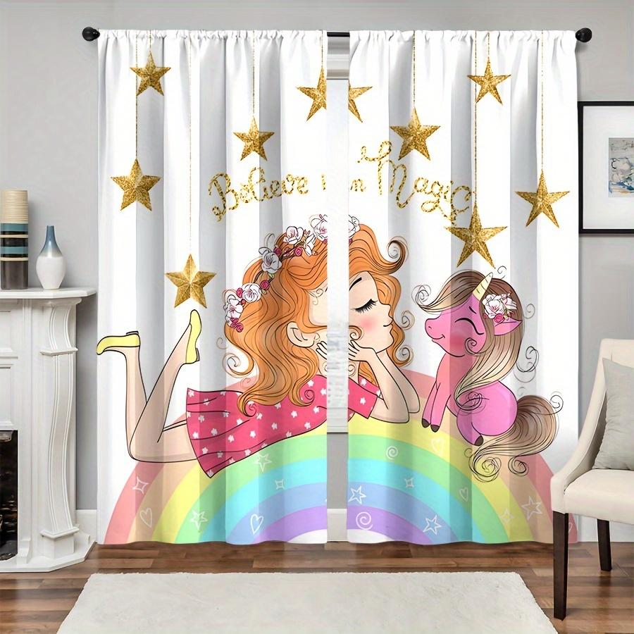 

2 панели Радужные шторы с единорогом Танцующая принцесса Лебединые шторы для детской комнаты девочки-принцессы Оконные жалюзи от пола до потолка 135W245H(CM)53x96in&Rod Pocket