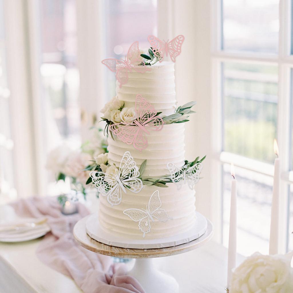 12pack/lot Graceful Lines And Vivid Molding-3D Butterfly Cake Topper For Birthday Party Decoration