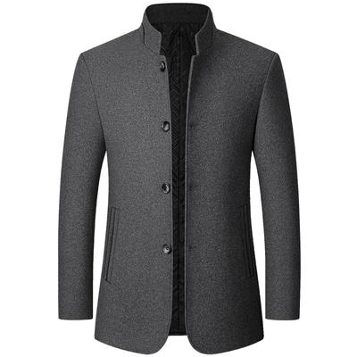 Veste en tweed d'automne et d'hiver pour homme d'âge moyen, couleur unie, col montant, costume Zhongshan