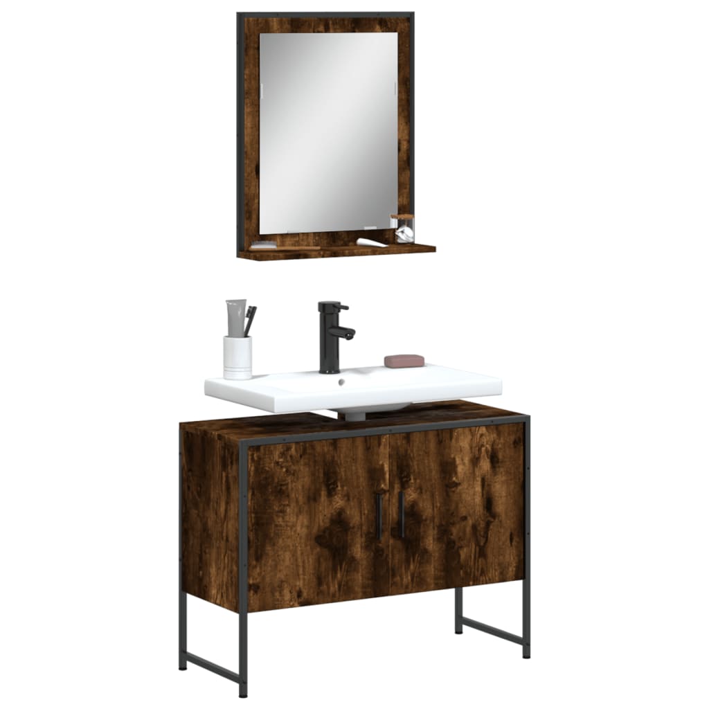 Vidaxl 2-Piece Bathroom Cabinet Set, Smoked Oak