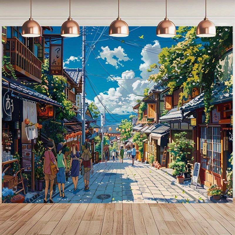Japanese Anime Tokyo Street And Alley Blue Sky And White Cloud Healing Style Decorative Cloth Tapestry Room Decoration 100X70CM