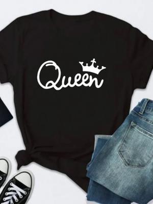 Queen Buchstabenaufdruck T-Shirt Damen Kurzarm O-Ausschnitt Lockeres T-Shirt Sommer Mädchen Damen T-Shirt Tops Kleidung Camisetas Mujer