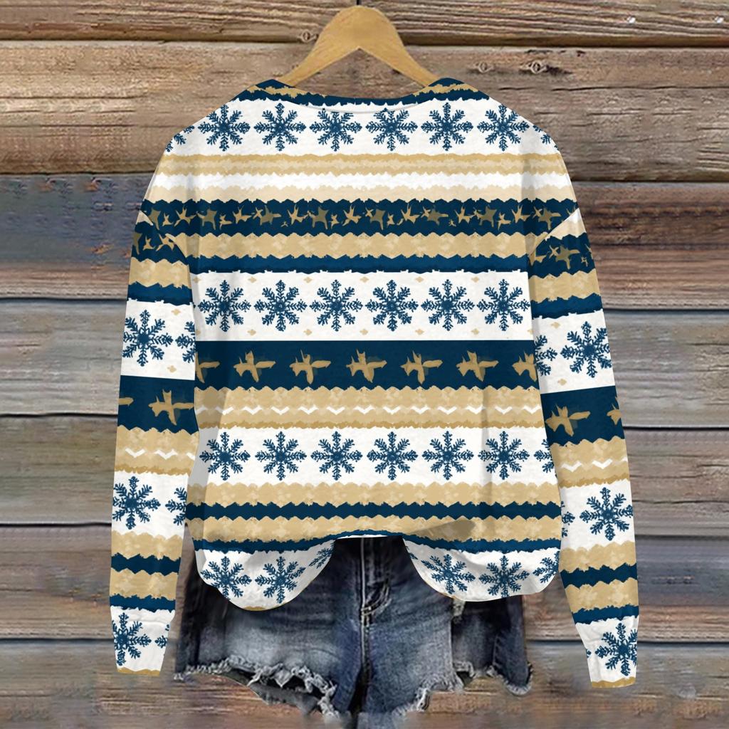 Women's Casual Long Sleeve Christmas Print Neck Pullover Sweatshirt