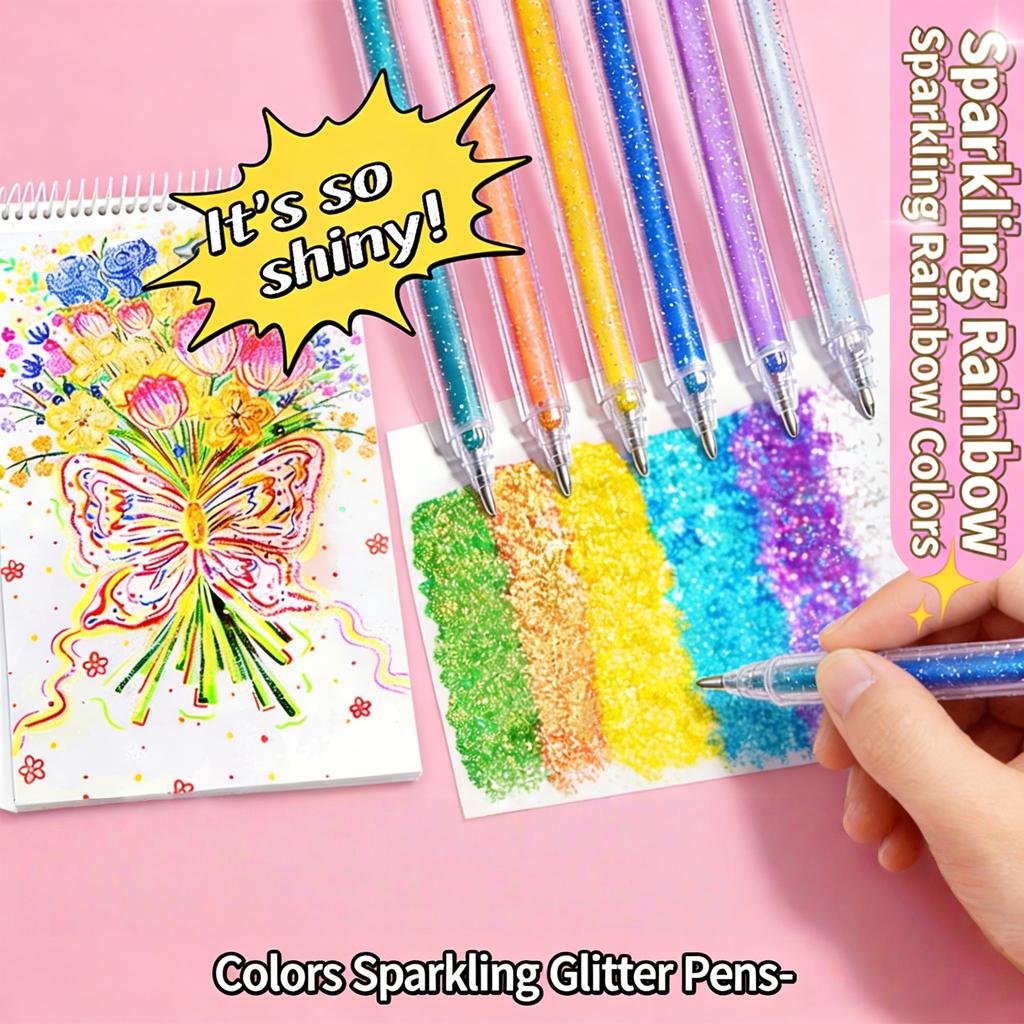 Glitter Gel Pen Set, Sparkly Rainbow Glitter Pens For Art Drawing, Journaling, Scrapbooking, Diy Crafts, Coloring Books,