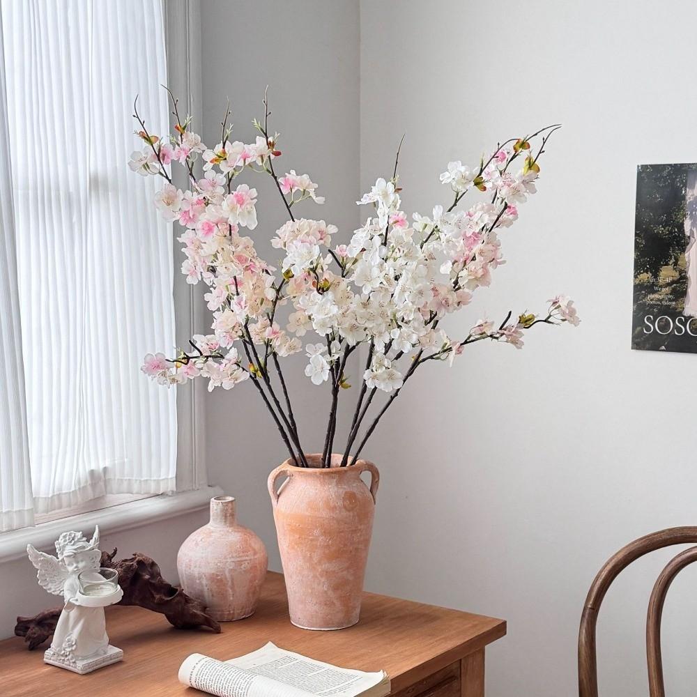 Pink Artificial Sakura Flower Decorative Silk Artificial Faux Plants Long Branches Peach Fake Cherry Blossoms