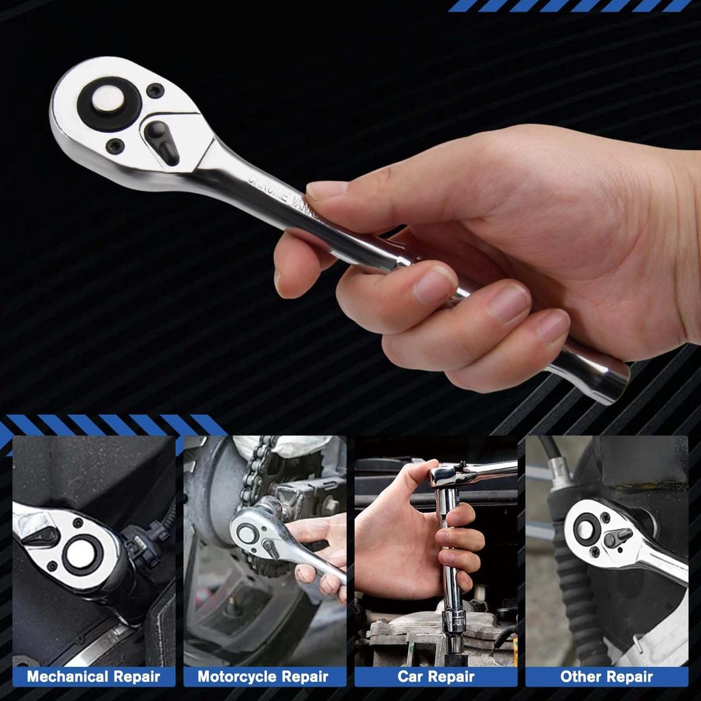 SPEEDWOX Ratchet Handle Set movable for smooth socket attachment and rotation direction switching for tightening and loosening bolts and chrome plated