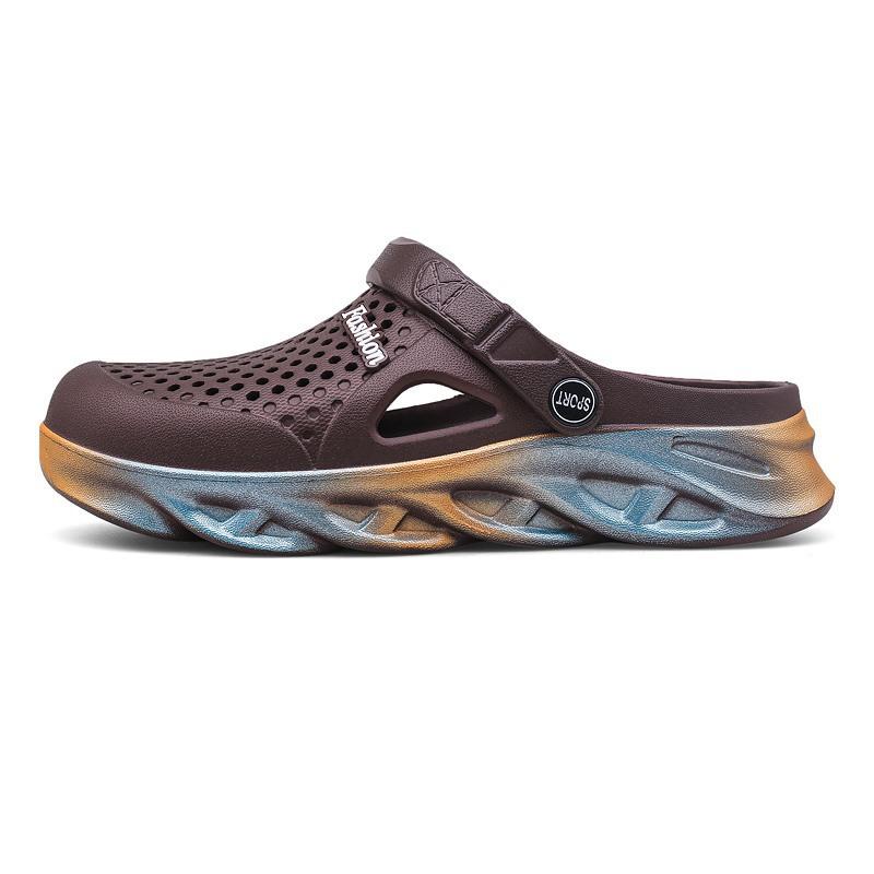 

Большие размеры, летние новые парные тапочки, легкие полые сандалии, мужская пляжная обувь с сумкой на голове, обувь с отверстиями из ЭВА 39 коричневый